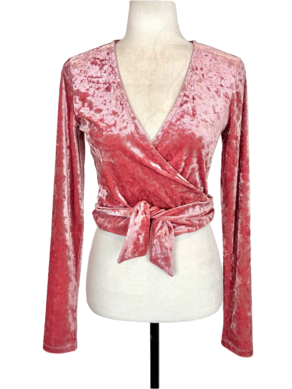 Twik pink velvet faux-wrap top